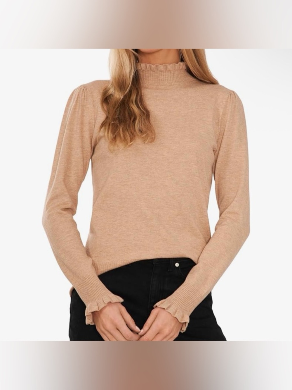 NWOT CeCe Women’s Mock Neck Ruffle Cuff Sweater Long-Sleeve Beige Size 3X